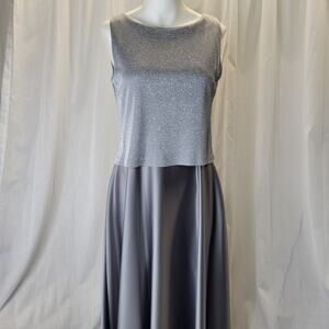 Arianna by Rachel Kaye Silver Formal Dress with Metallic Top Satin Skirt, 10P